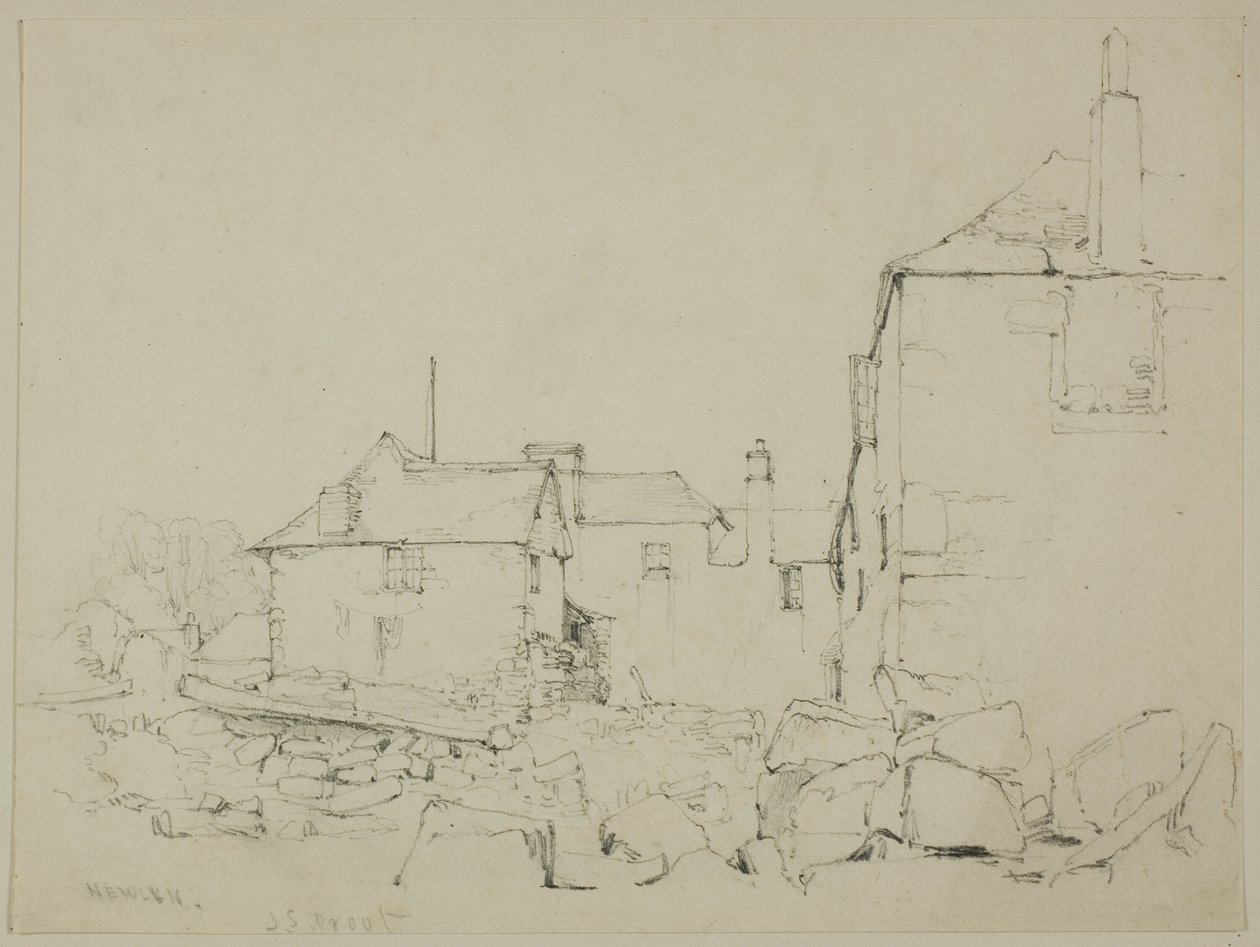 Häuser und Steinmauer, Newlyn von John Skinner Prout
