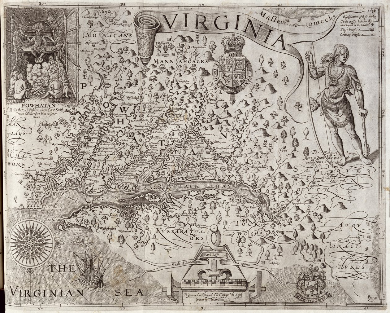Karte von Virginia, entdeckt und beschrieben von Captain John Smith, graviert von William Hole von John Smith 2