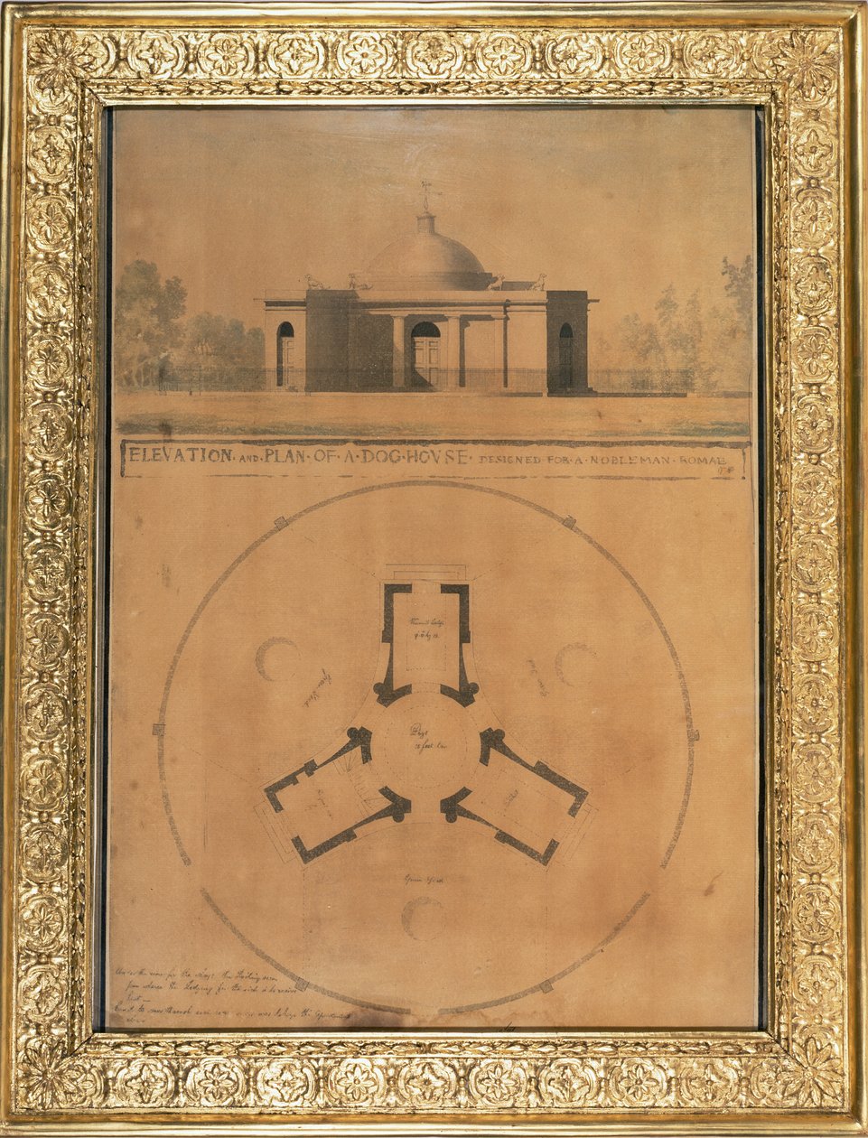 Aufriss und Plan eines Hundehäuschens, 1779 von John Soane