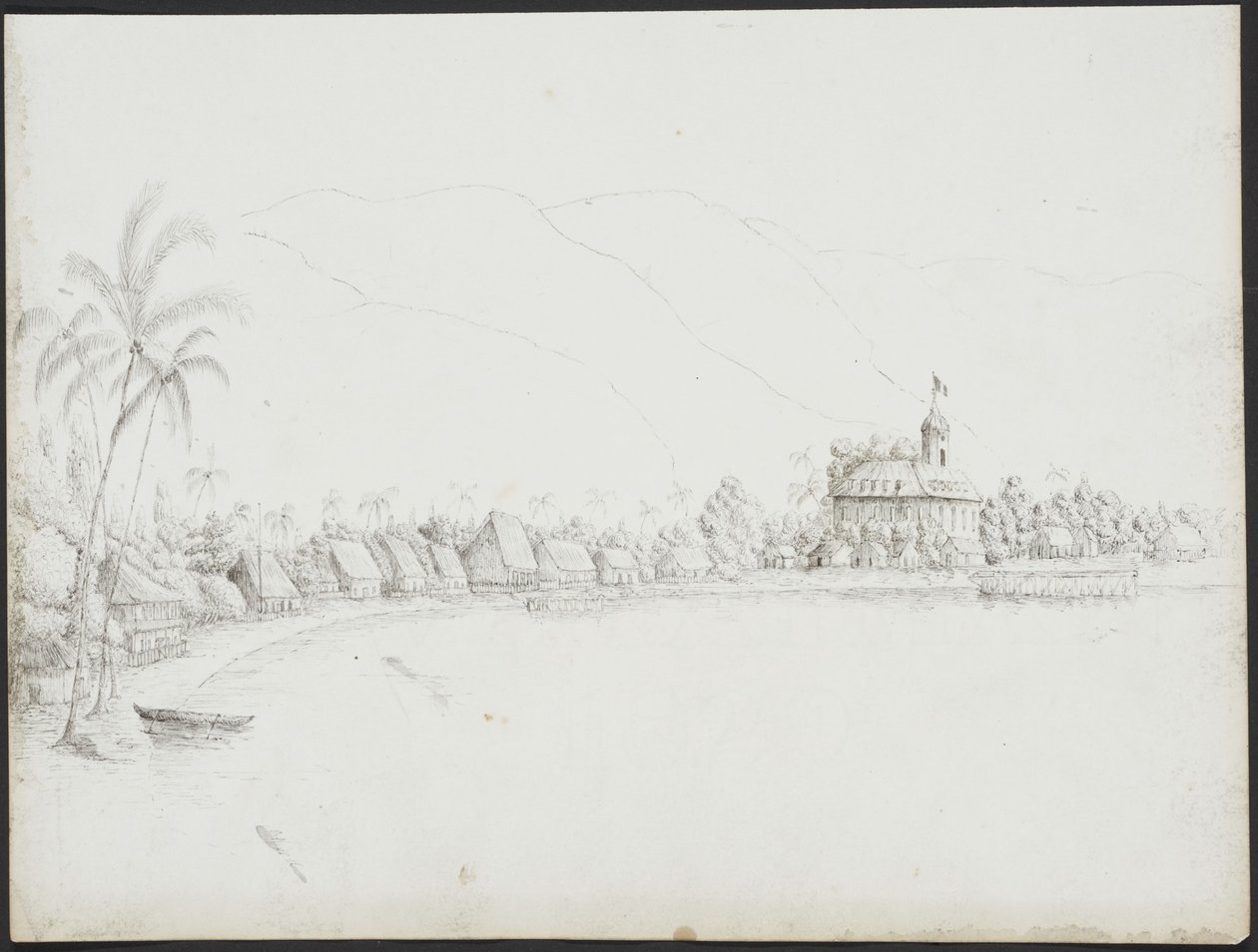 Ansicht von Papeete vom Hafen aus, November 1845 von John Speer