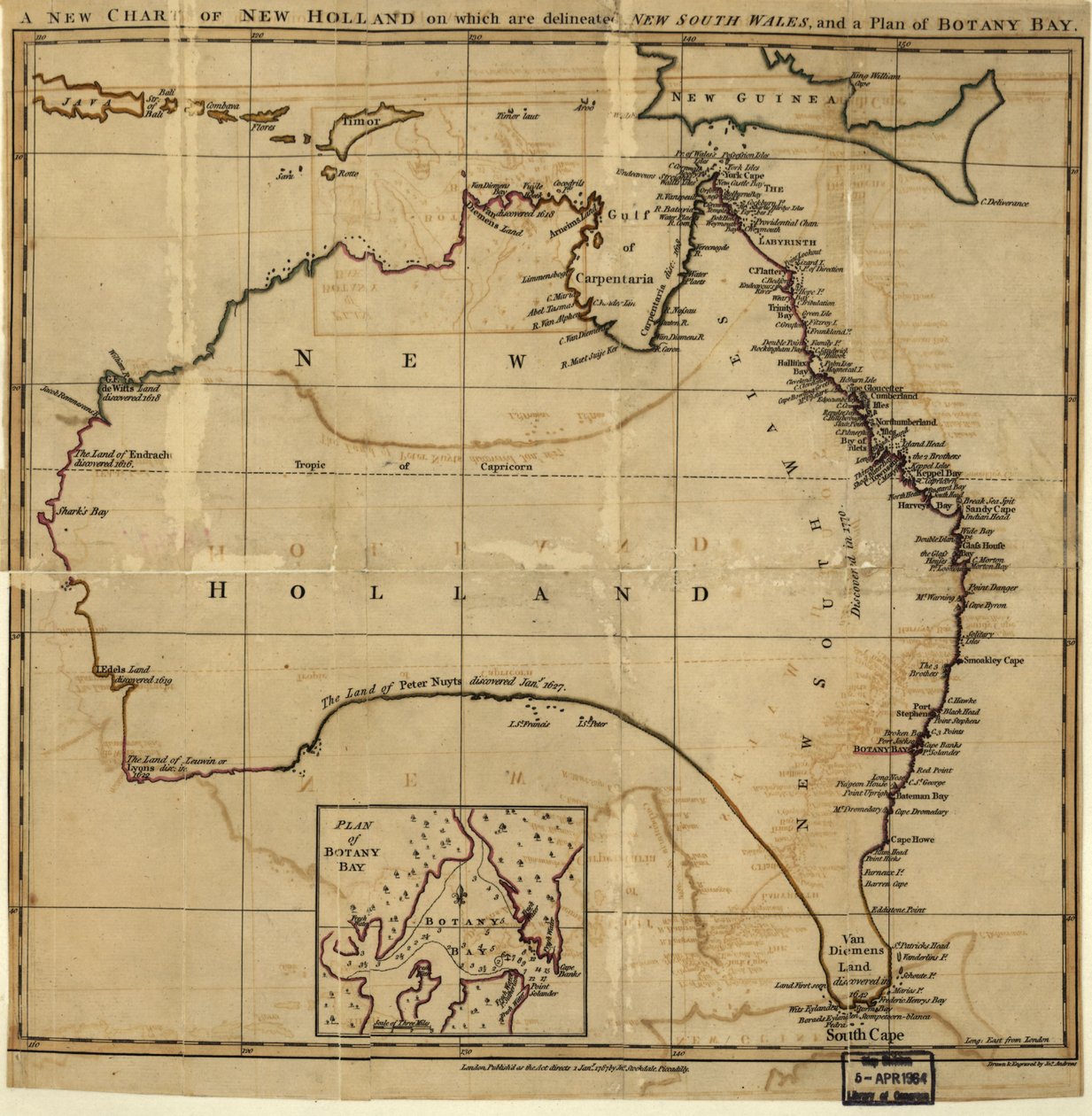 Neue Karte von New Holland, auf der New South Wale und ein Plan für Botany Bay dargestellt sind von John Stockdale