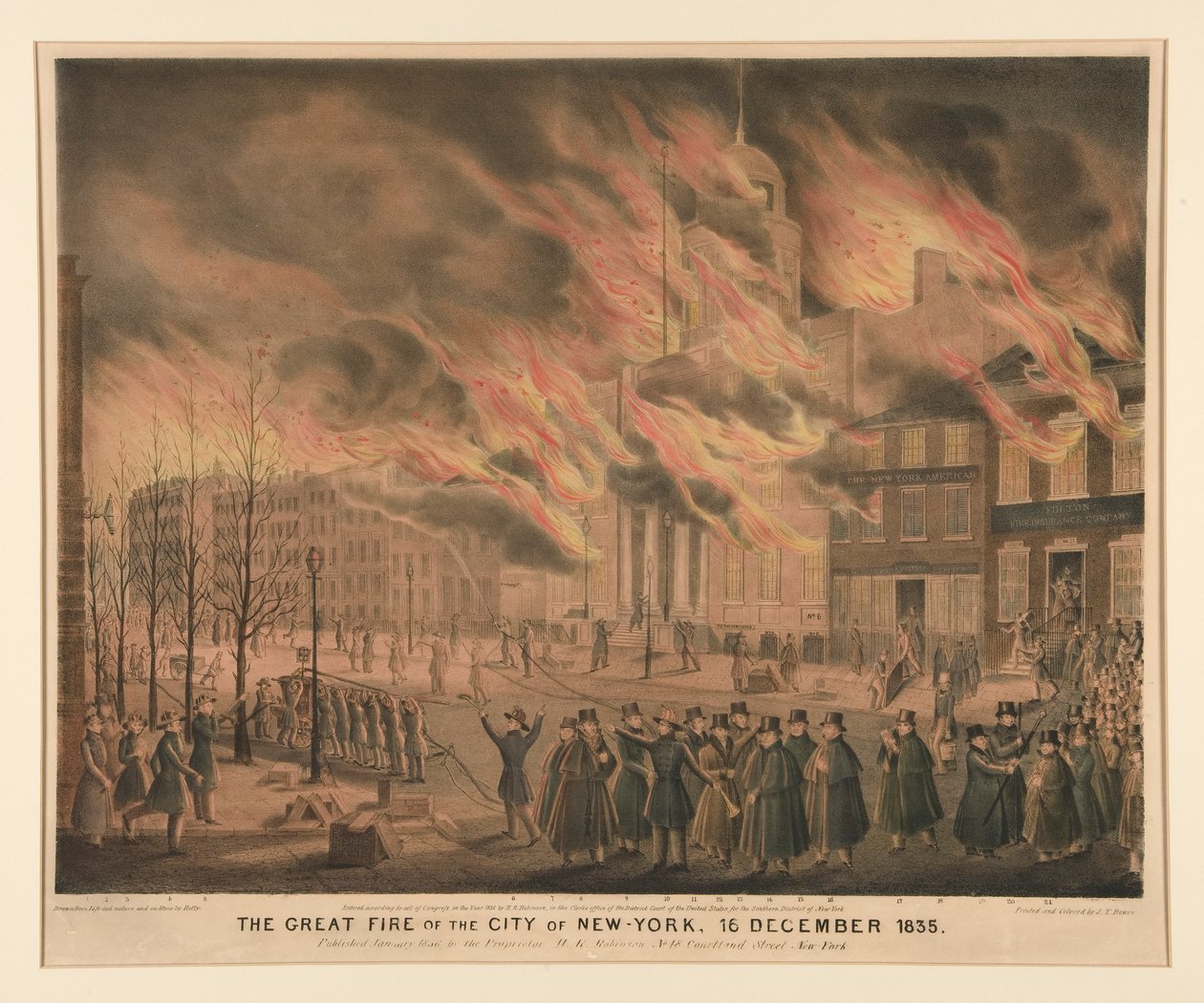 Das große Feuer der Stadt New York, 16. Dezember 1835 von John T. Bowen