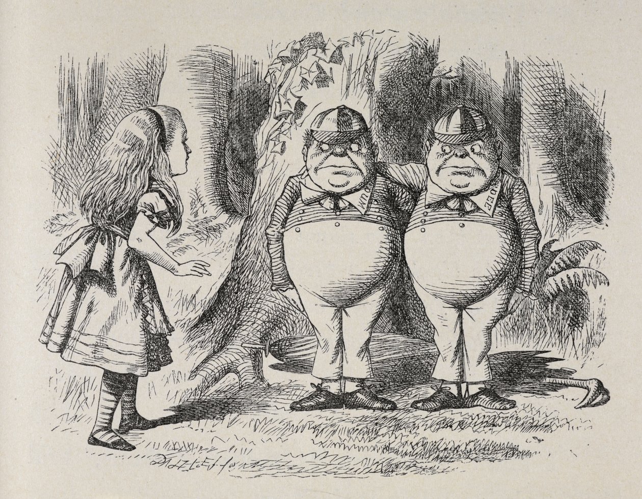 Alice trifft Tweedle Dee und Tweedle Dum zum ersten Mal von John Tenniel