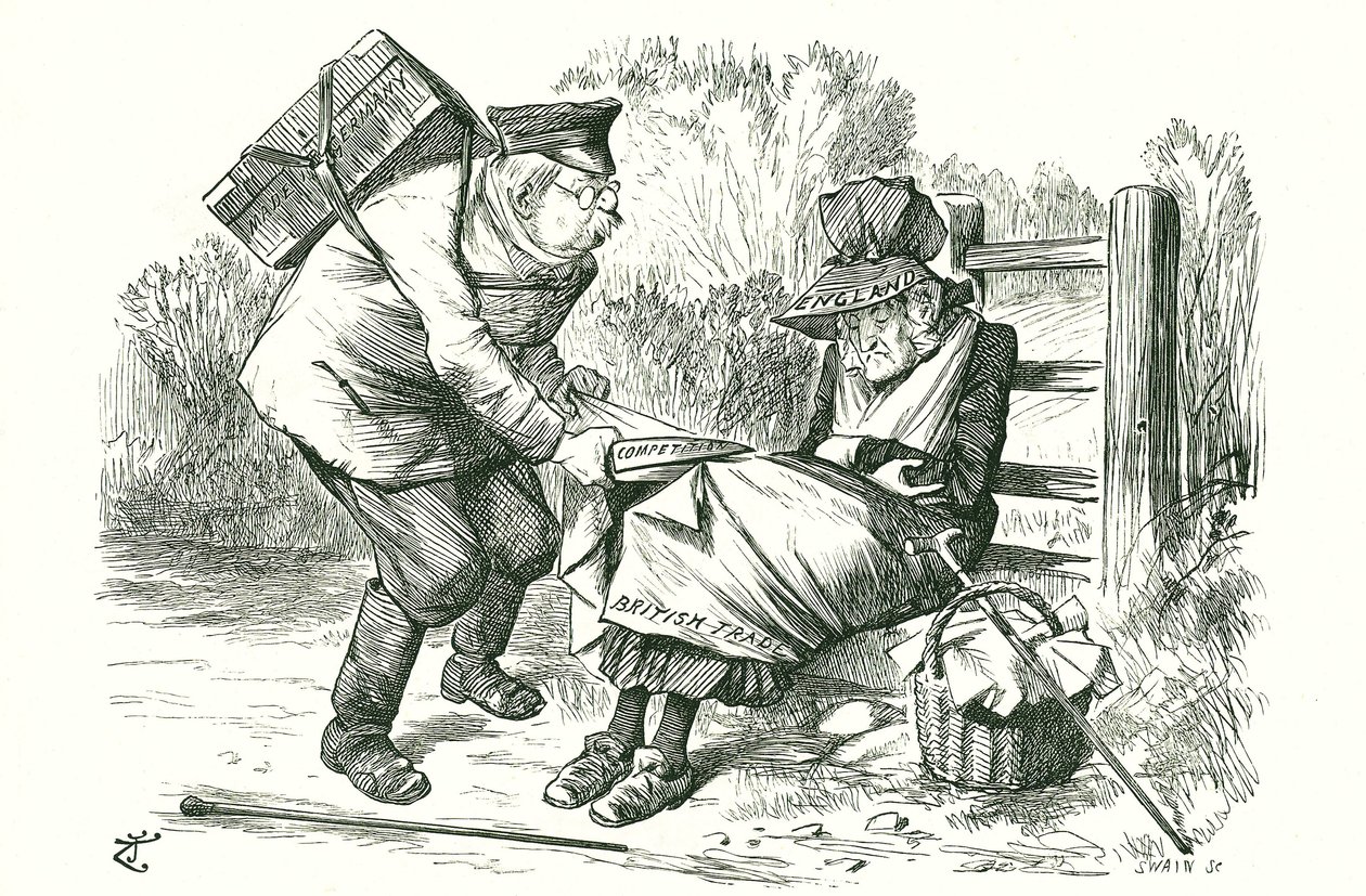 Deutschland stiehlt Großbritanniens Position als Weltmarktführer im Handel und in der Herstellung. Karikatur von John Tenniel aus Punch, 5. September 1896 von John Tenniel