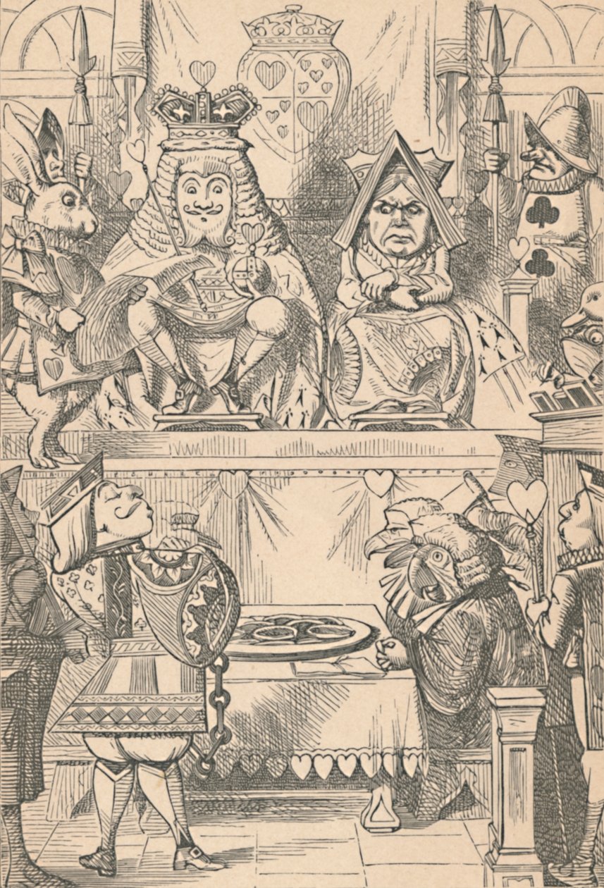 Der König und die Königin der Herzen im Gericht, 1889 von John Tenniel