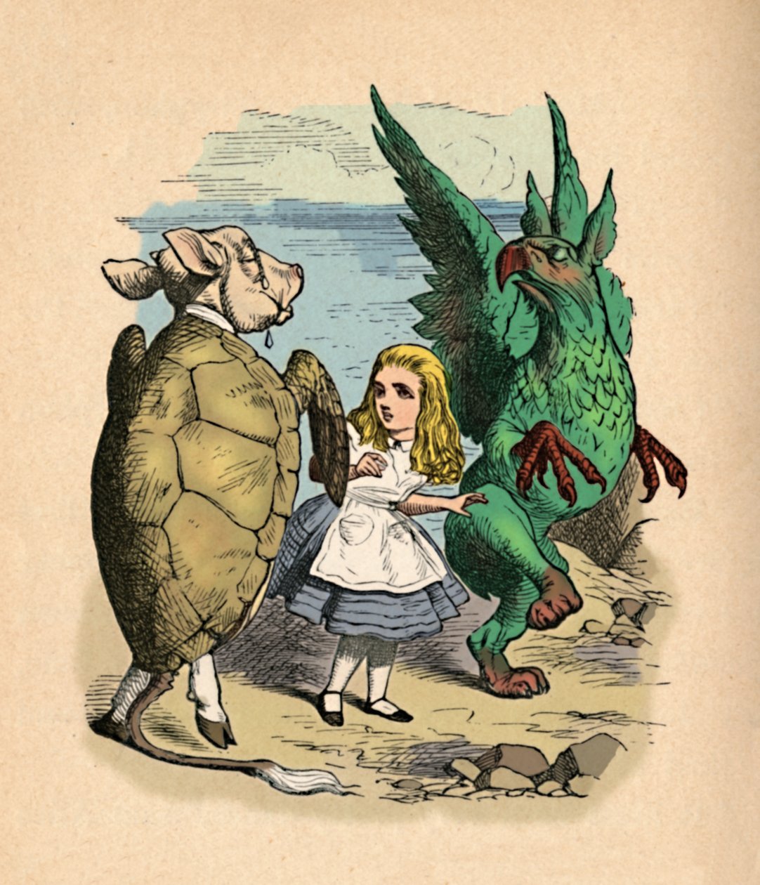 Die falsche Schildkröte, Alice und der Greif, 1889 von John Tenniel