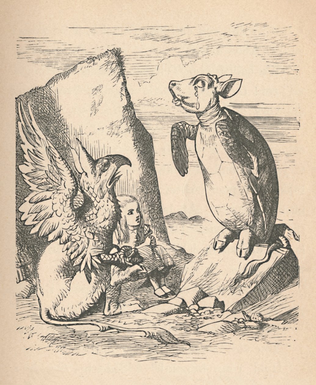 Die falsche Schildkröte, der Greif und Alice, 1889 von John Tenniel