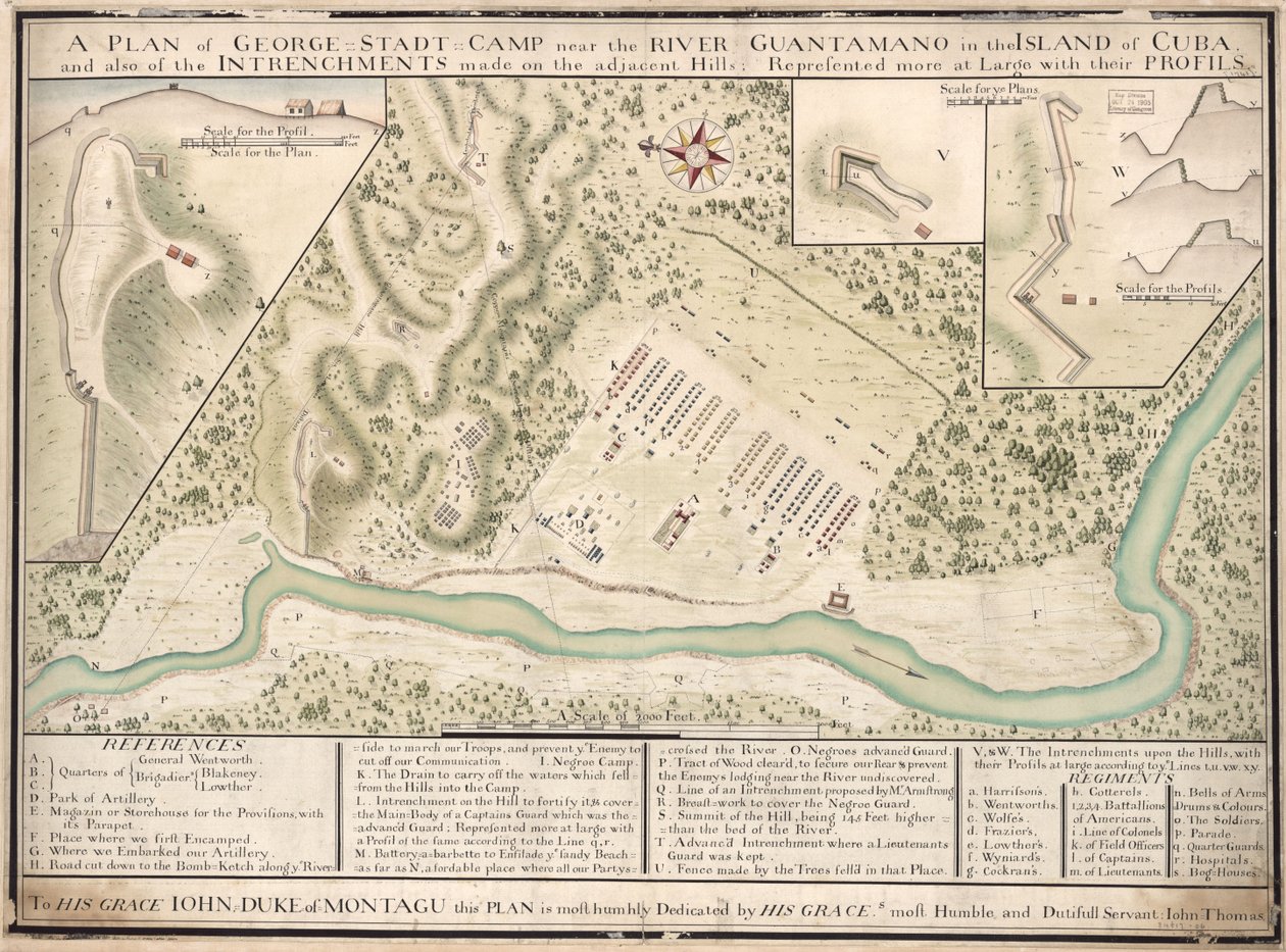 Plan des George Stadt Lagers nahe dem Fluss Guantamano auf der Insel Kuba von John Thomas