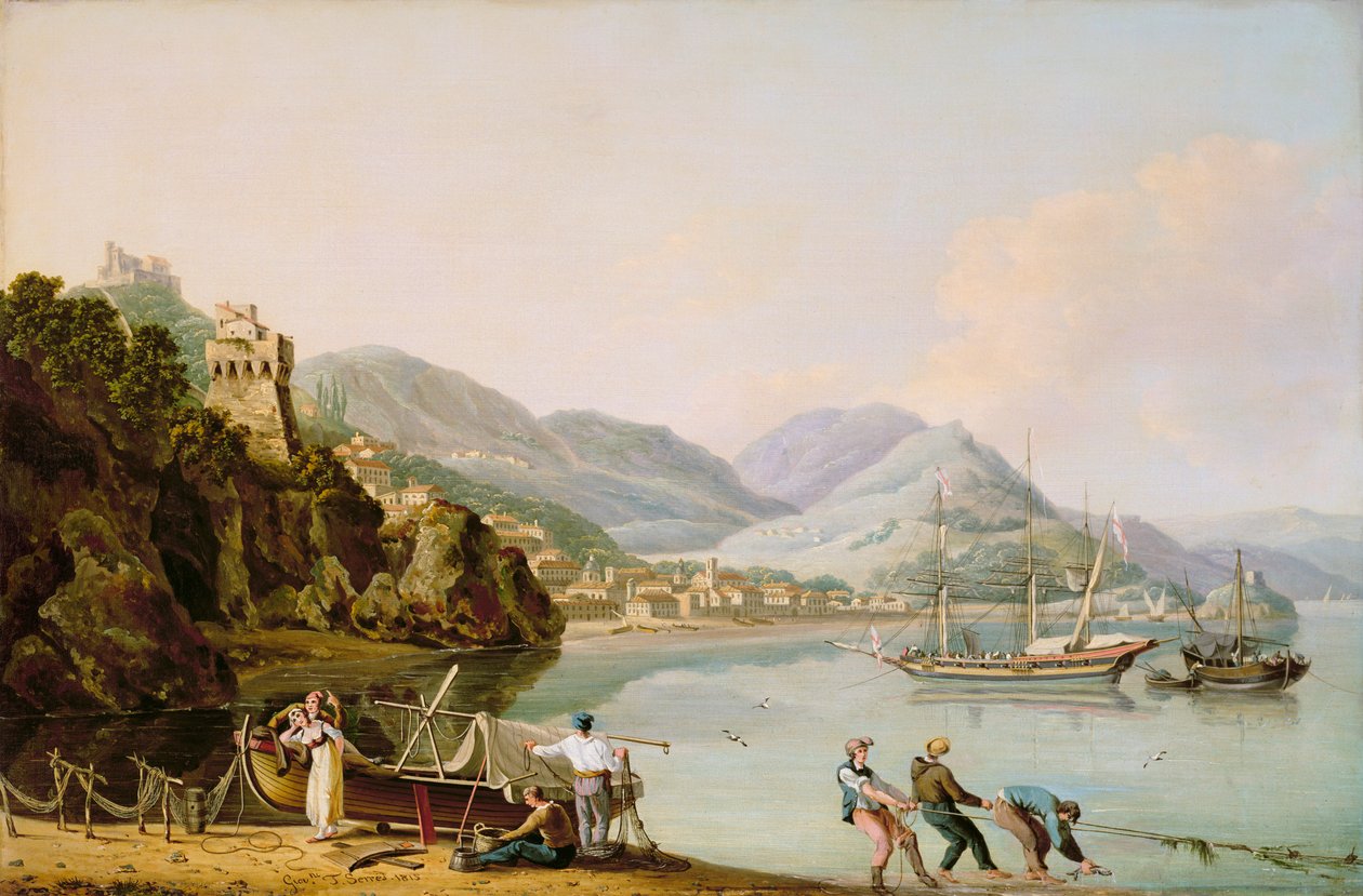 Ein italienischer Hafen mit einem genuesischen Chebec vor Anker von John Thomas Serres