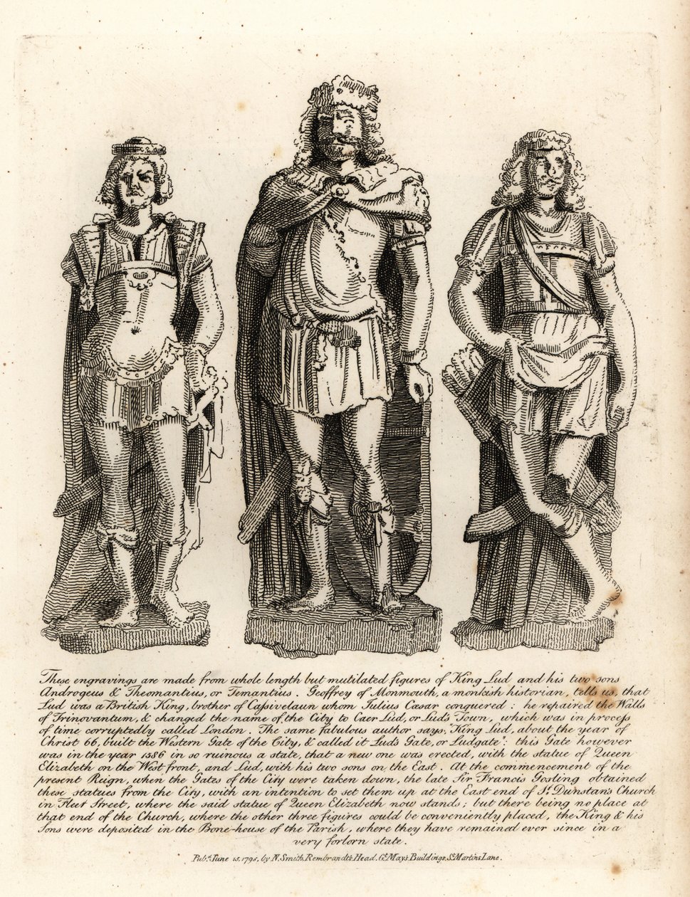 Britischer König Lud und seine Söhne Angrogeus und Theomantius (Temantius), Reparierer der Mauern von Trinovantum, später Caer Lud oder Lud