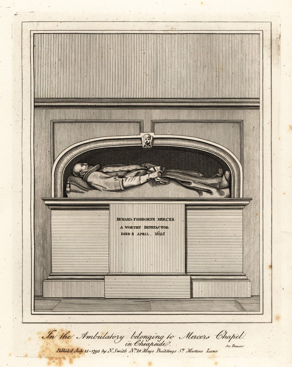 Denkmal für Richard Fishbourne Mercer, gestorben 1625, in der Wandelhalle in der Mercers Chapel, Cheapside von John Thomas Smith