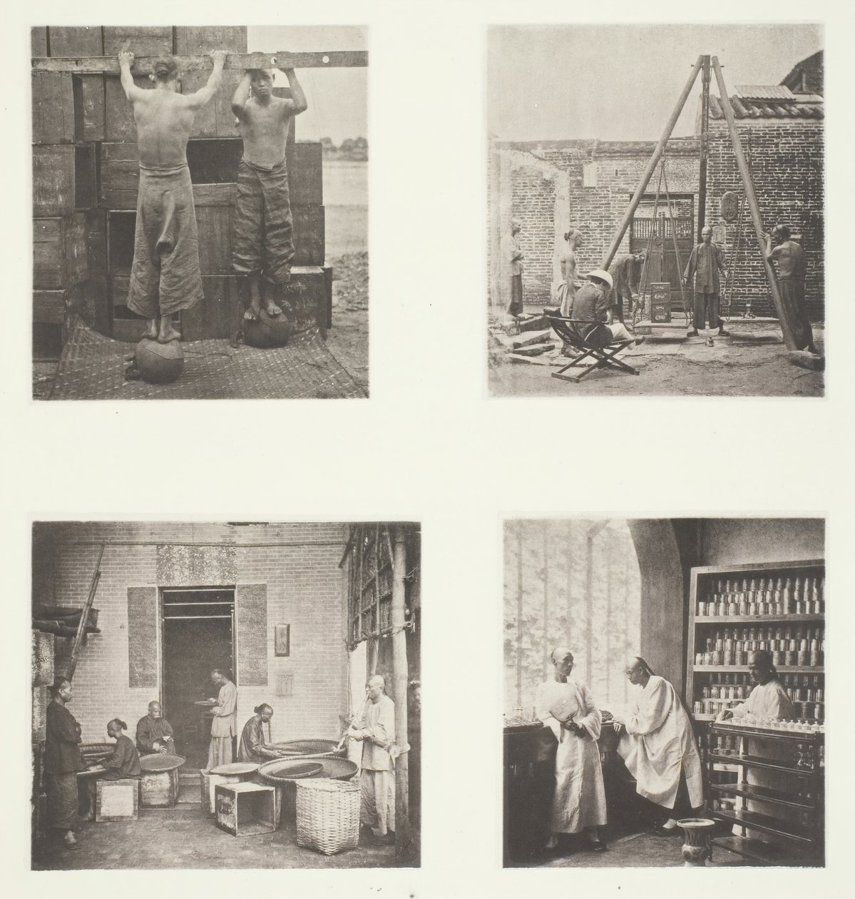 Rolling Scented Caper und Gunpowder Tees, Tee für den Export wiegen, ein Teehaus von John Thomson