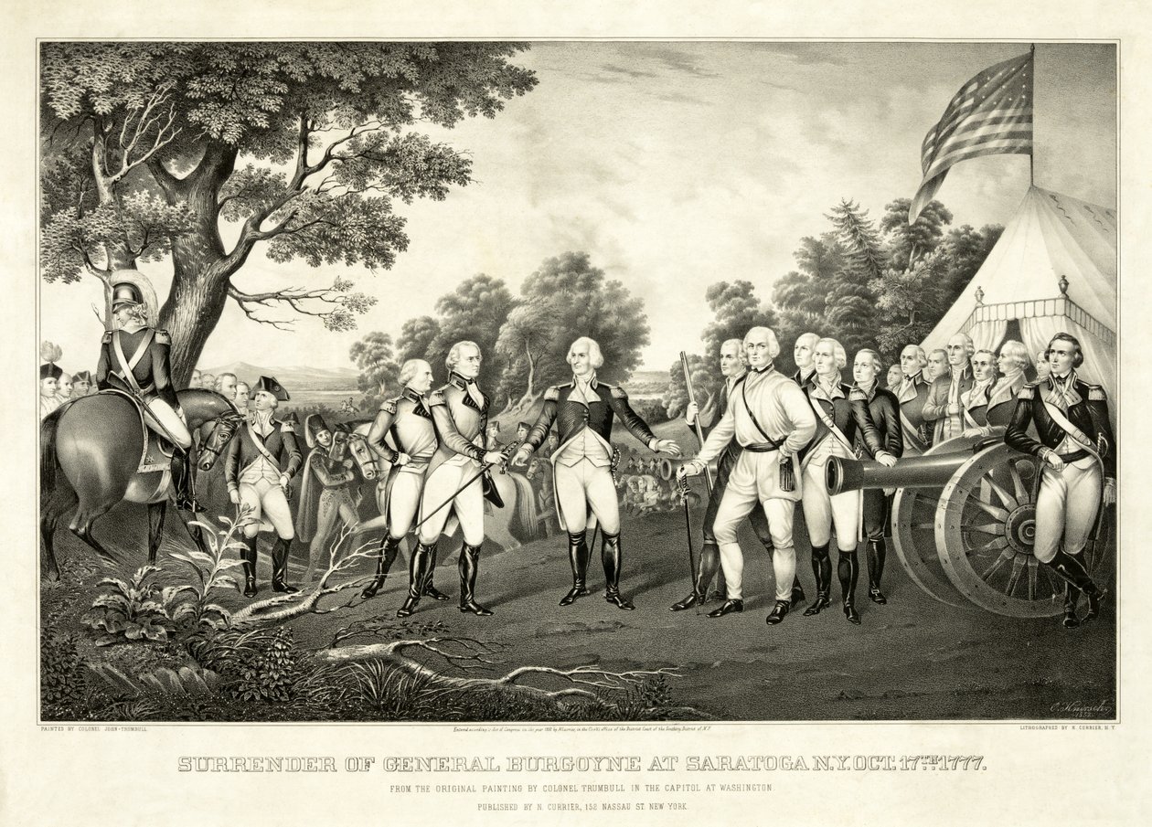 Kapitulation von General Burgoyne in Saratoga, N.Y., 17. Oktober 1777, veröffentlicht von N. Currier von John Trumbull
