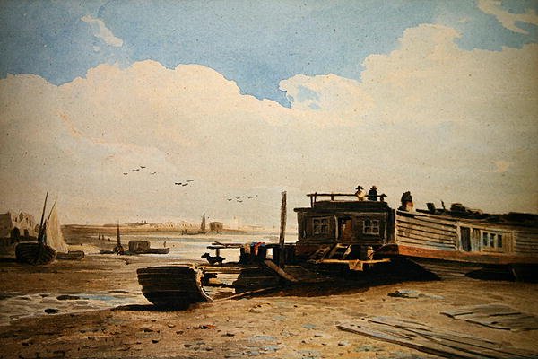 Eine Küferbarke auf der Themse, London von John Varley