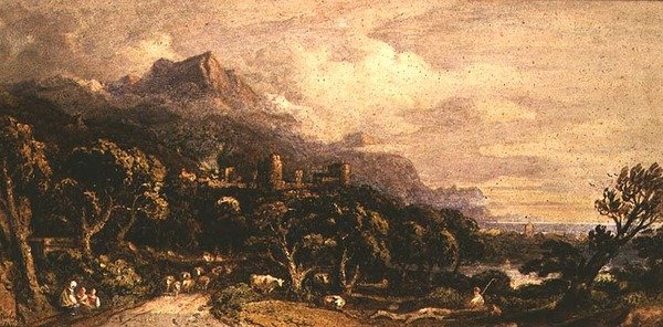 Landschaft mit Schloss und Berg von John Varley