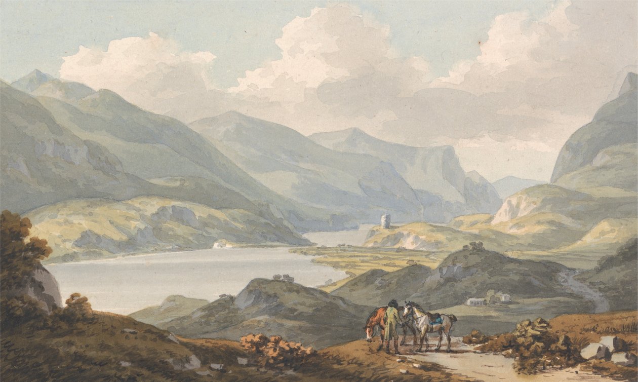 Die Seen von Llanberis - von der Straße von Caernarfon nach Llanberis, Caernarfonshire von John Warwick Smith