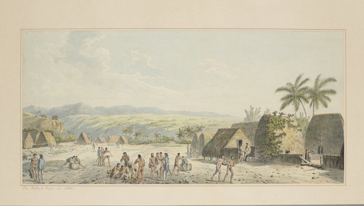 19: Eine Binnenansicht auf Atooi, aus einer Serie von Aquarellen, die Captain Cooks letzte Reise illustrieren, ca. 1773-84 von John Webber