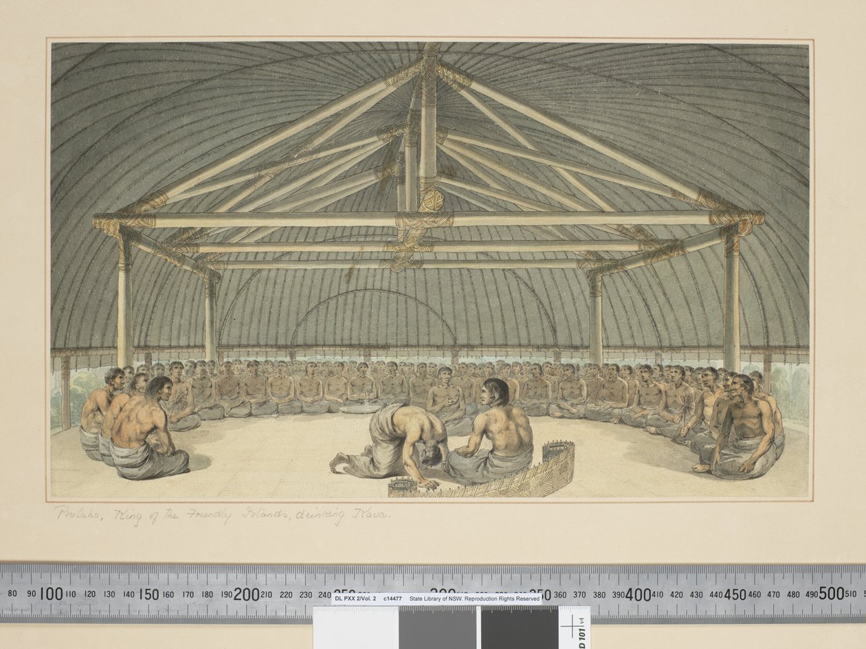 F.7 Poulaho, König der Freundlichen Inseln, trinkt Kava, ca. 1773-84 von John Webber