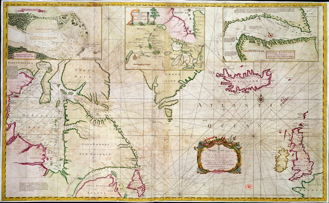 Karte der Meere und Meerenge, die die Möglichkeit einer Nordwestpassage zwischen der Hudson Bay und dem Südmeer zeigt von John Wigate