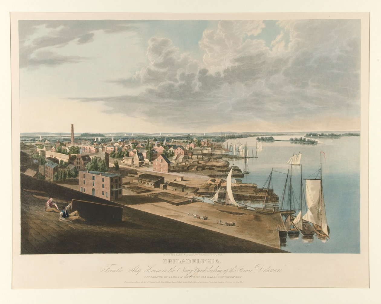 Philadelphia vom Schiffshaus in der Marinewerft, Blick auf den Fluss Delaware von John William Hill