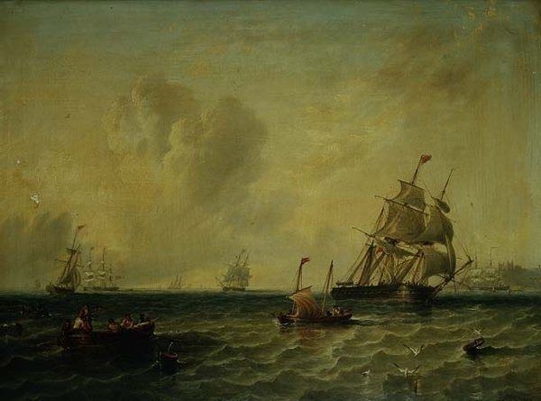 Schiffe bei leichtem Wind vor Whitby von John Wilson Carmichael