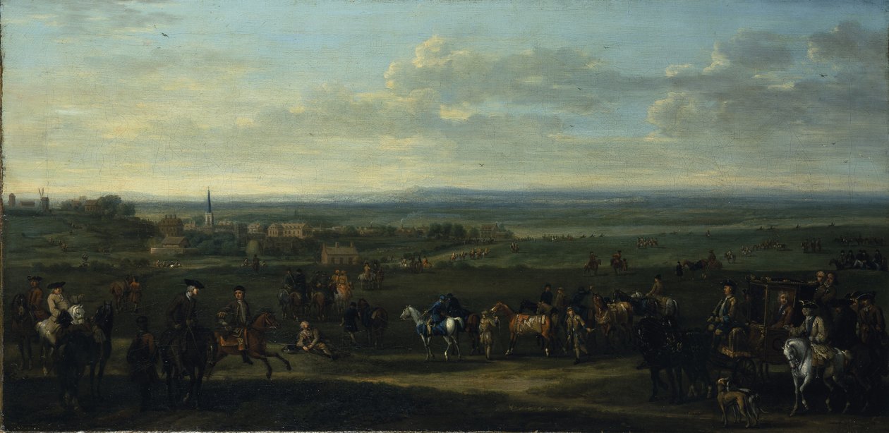 Ansicht von Old Newmarket mit Figuren und Pferden auf der Heide von John Wootton