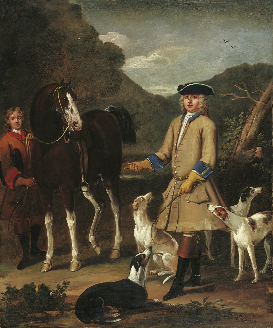Edward, Lord Seymour, mit seinem Pferd, Diener und Hunden, in einer Landschaft von John Wootton
