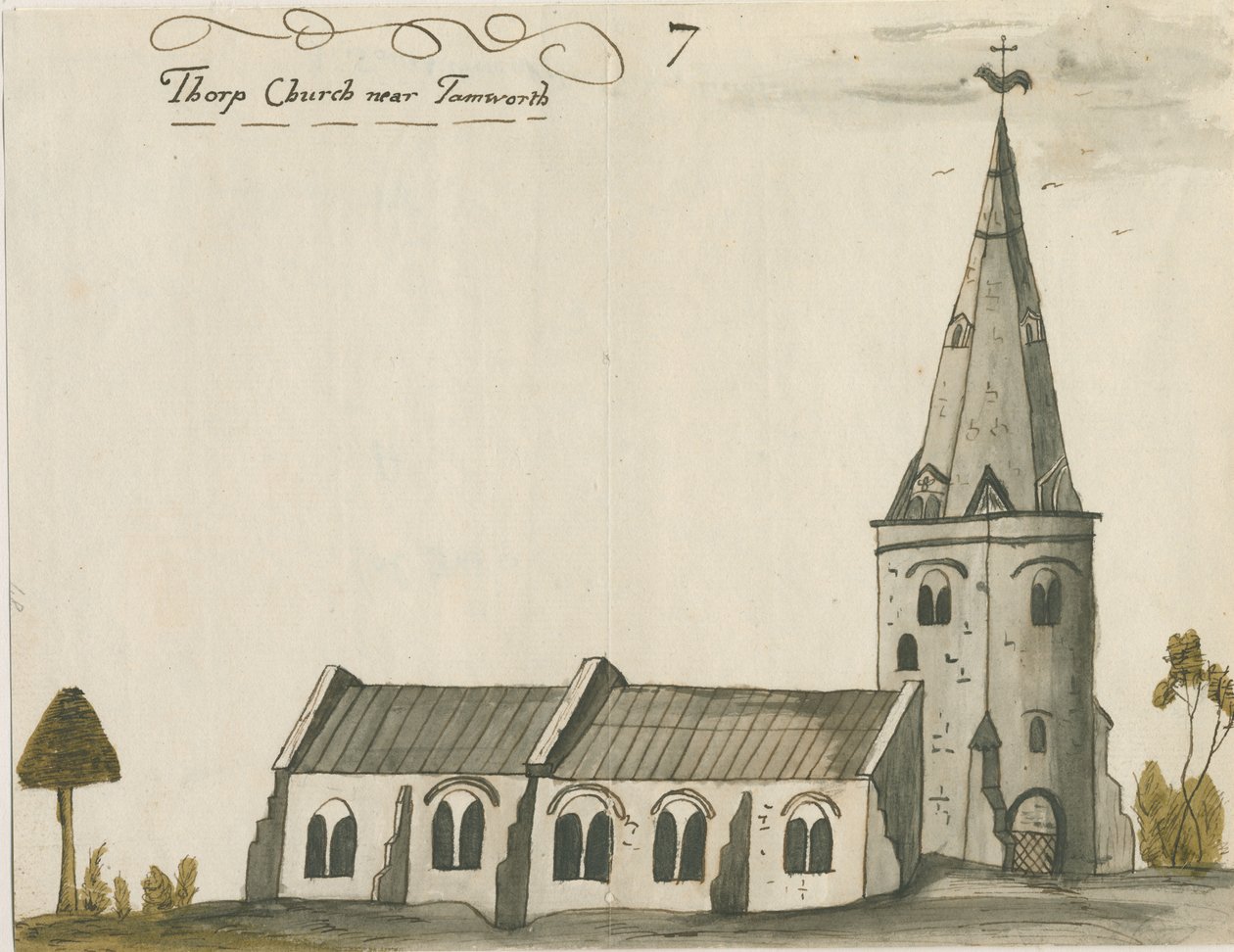 Thorpe Constantine Kirche: Aquarellmalerei, undatiert [ca. 1784] von John Wright