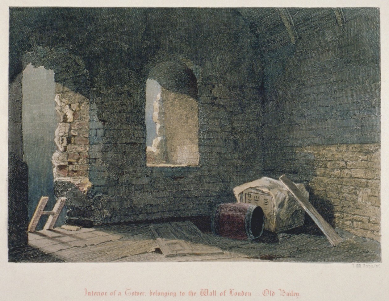 Innenansicht eines Turms der Londoner Mauer am Old Bailey, City of London, 1851 von John Wykeham Archer