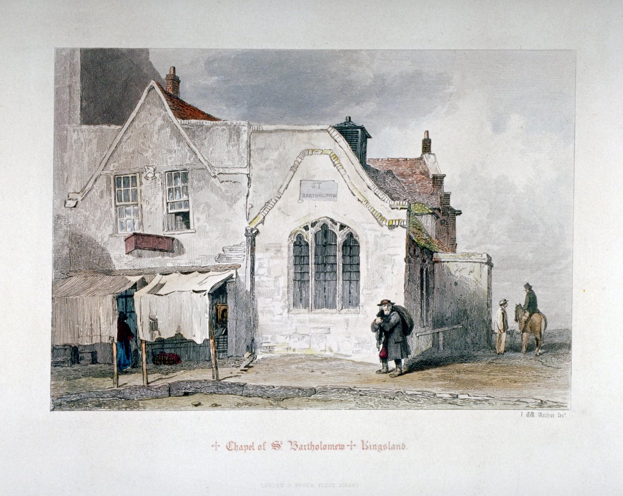 Ansicht der St. Bartholomäus-Kapelle, Kingsland Road, Hackney, London, 1851 von John Wykeham Archer
