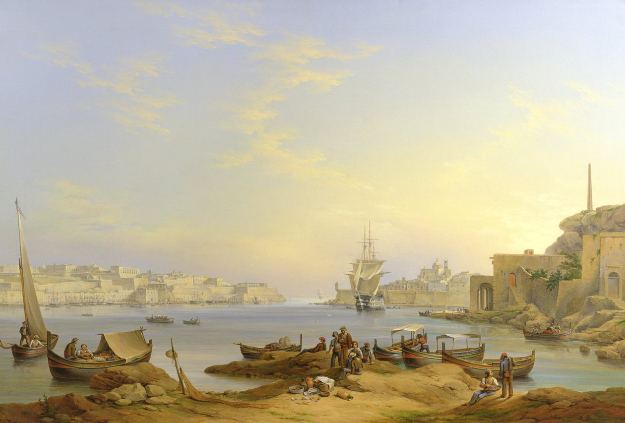 Großer Hafen, Valletta, Malta, 1850 von John or Giovanni Schranz