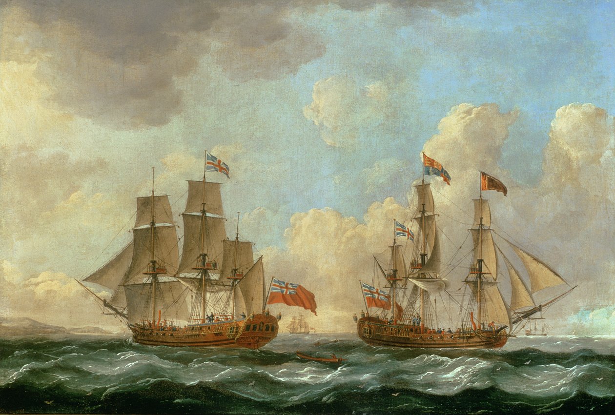 Der Wanderfalke in zwei Positionen vor der Küste, 1766 von John the Elder Cleveley