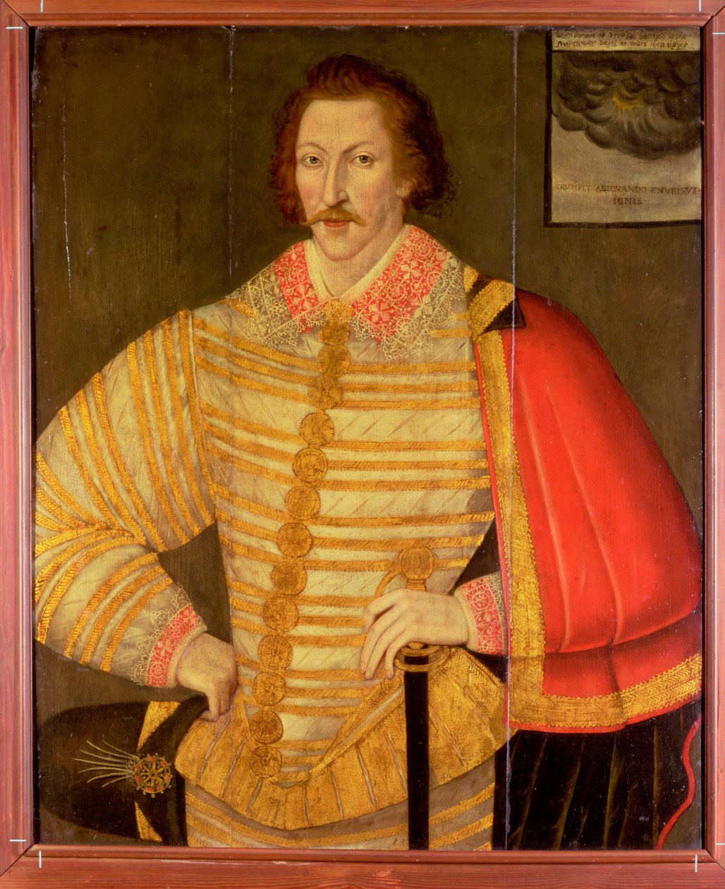 Porträt eines Gentlemans, vermutlich der englische Navigator Thomas Cavendish von John the Younger Bettes