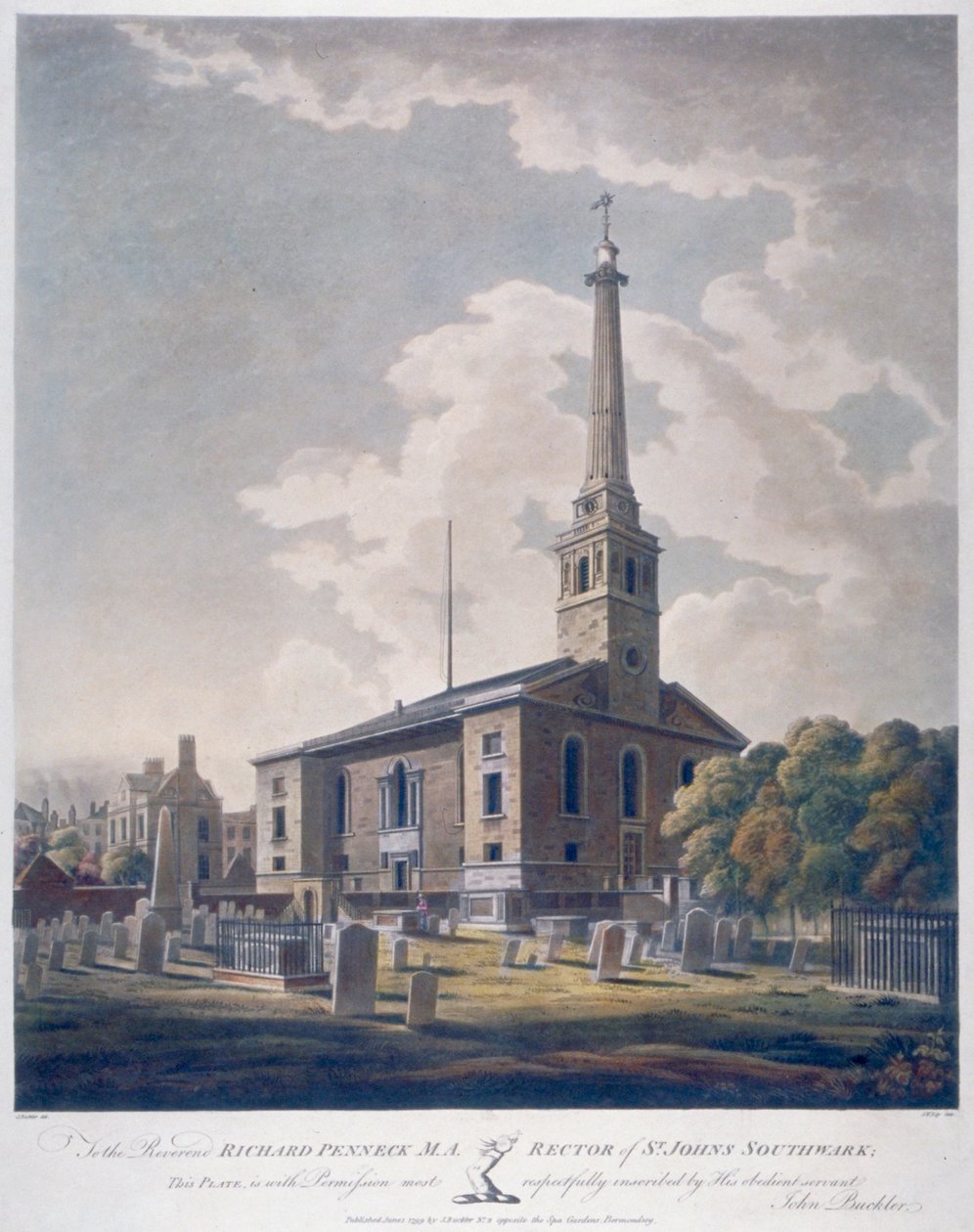 Ansicht der Kirche St. John Horsleydown, Bermondsey, London, 1799 von John william Edy