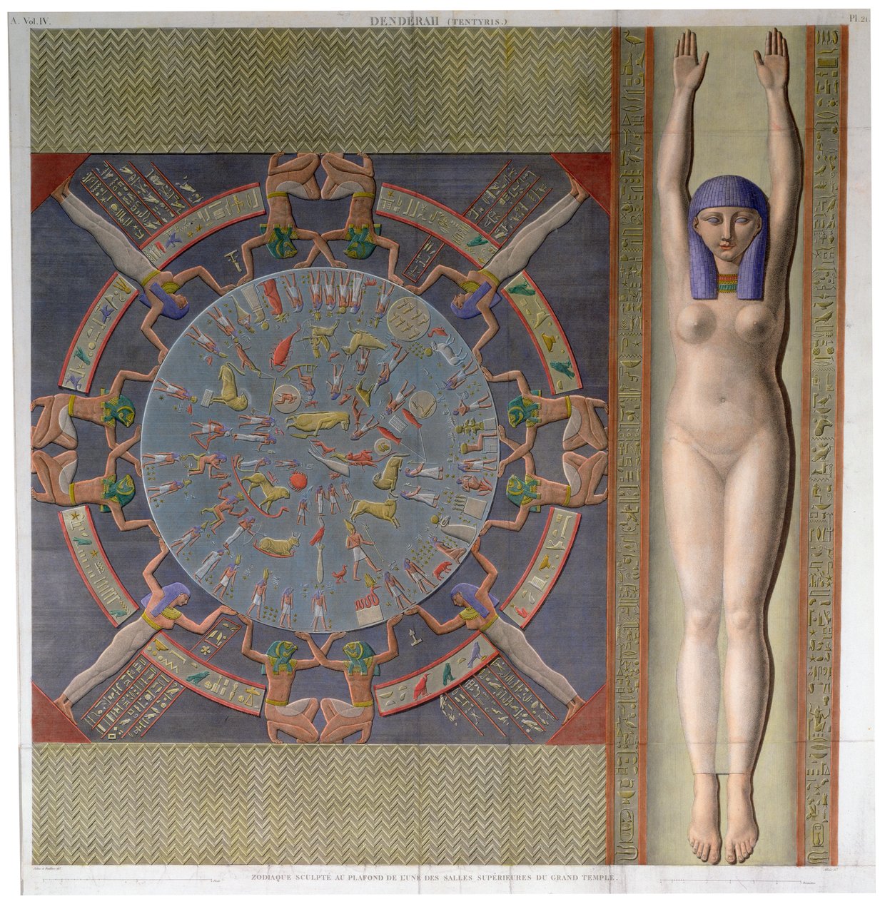 Tierkreisdecke aus dem großen Tempel von Denderah, Ägypten, um 1826 von Jollois and Devilliers