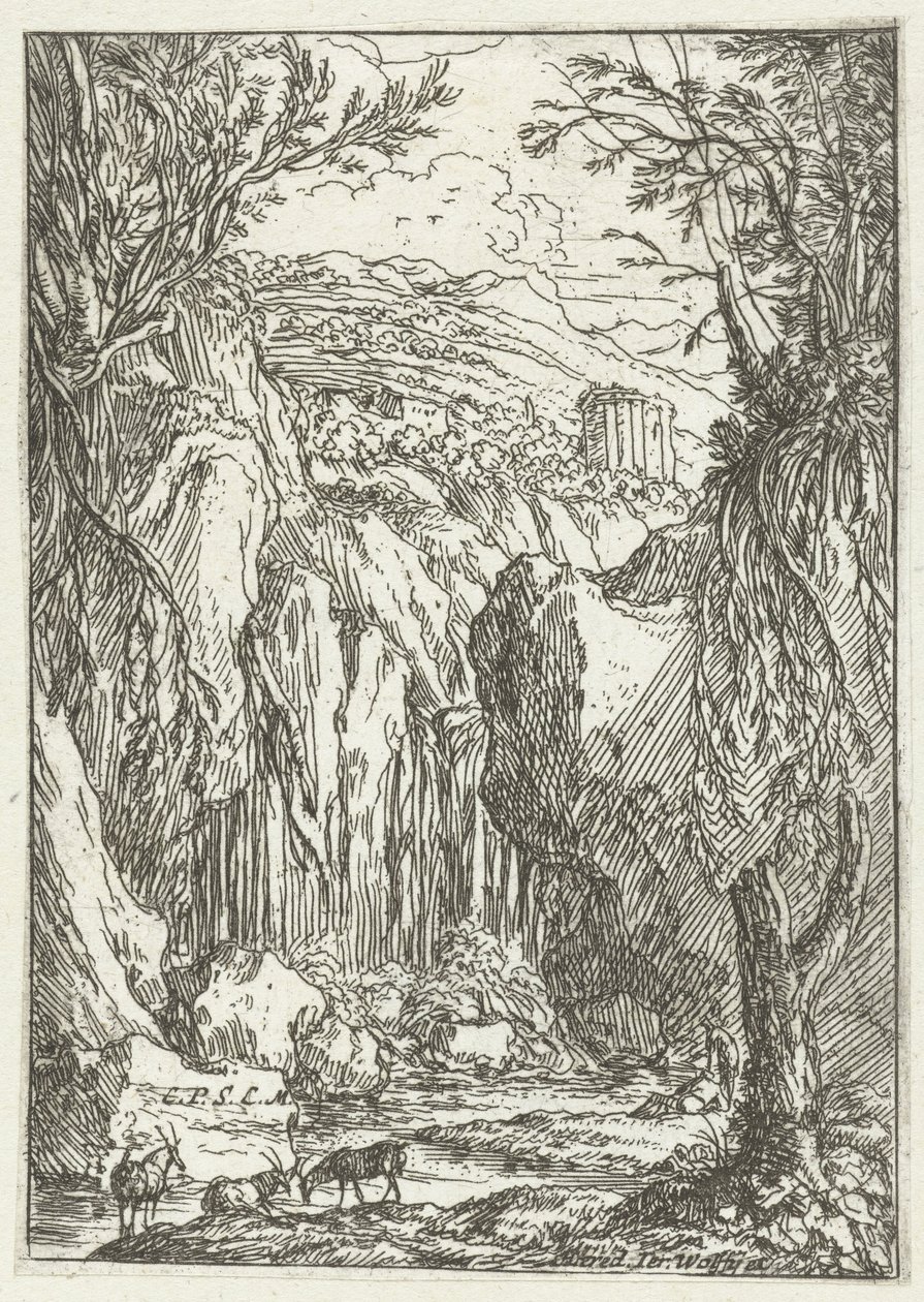 Felsenlandschaft mit antikem Tempel von Jonas Umbach