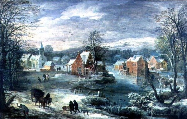 Dorflandschaft im Winter von Joos or Josse de The Younger Momper