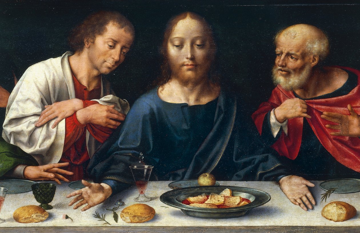 Das letzte Abendmahl, Christus zwischen Johannes und Petrus von Joos van Cleve