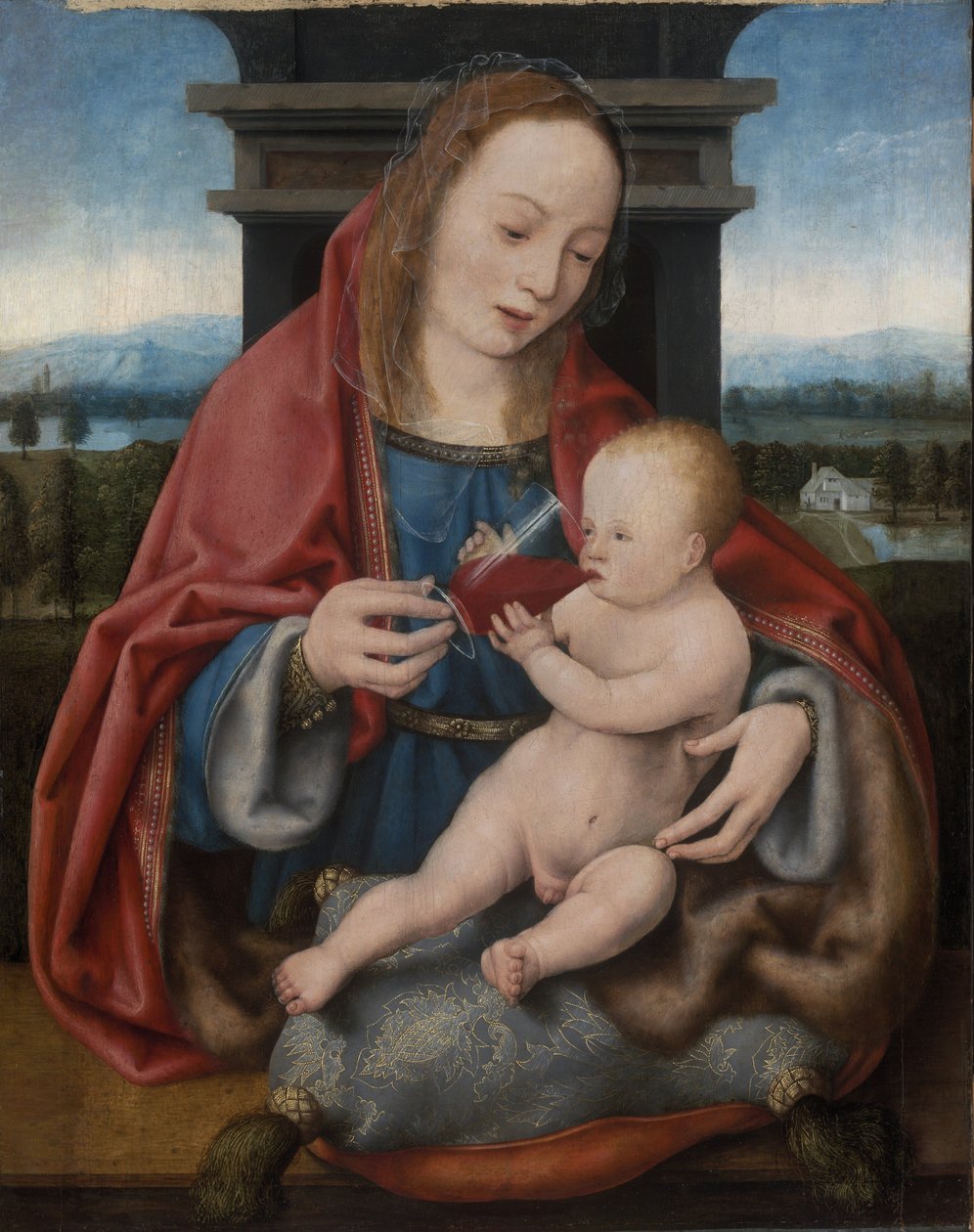 Die Jungfrau mit dem Christuskind beim Weintrinken von Joos van Cleve