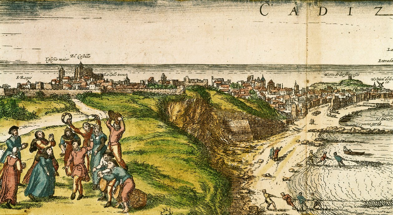 Cadiz, Spanien, Radierung nach einer Zeichnung von Joris Hoefnagel von Joris (after) Hoefnagel