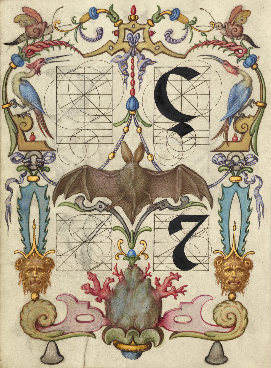 Anleitung zum Konstruieren der Buchstaben ç und tironisches et von Joris Hoefnagel