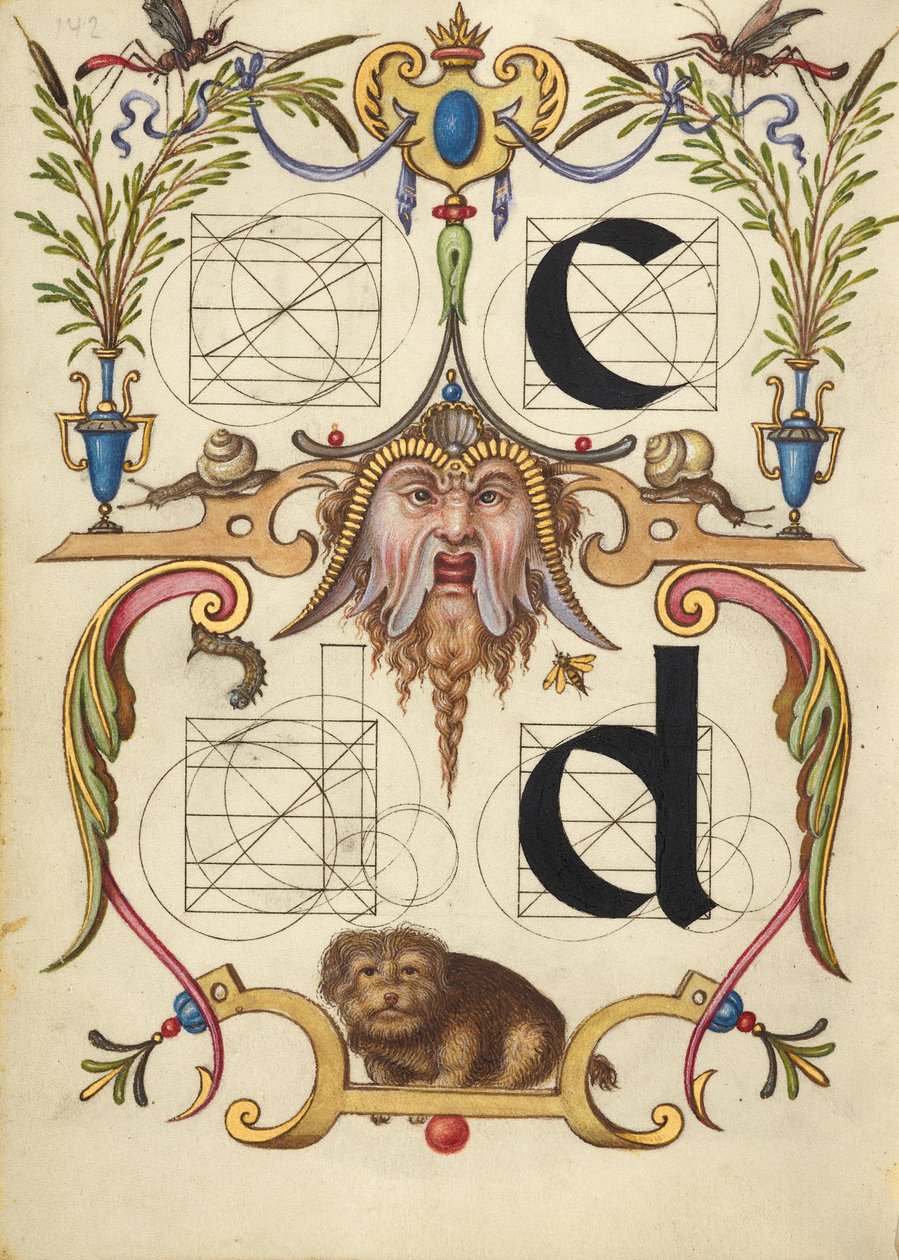 Anleitung zum Konstruieren der Buchstaben c und d von Joris Hoefnagel