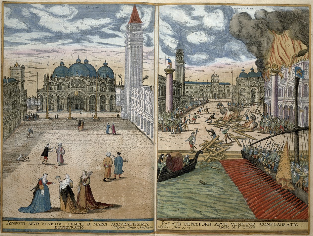 Ansicht von San Marco und dem brennenden Palazzo Ducale, aus 