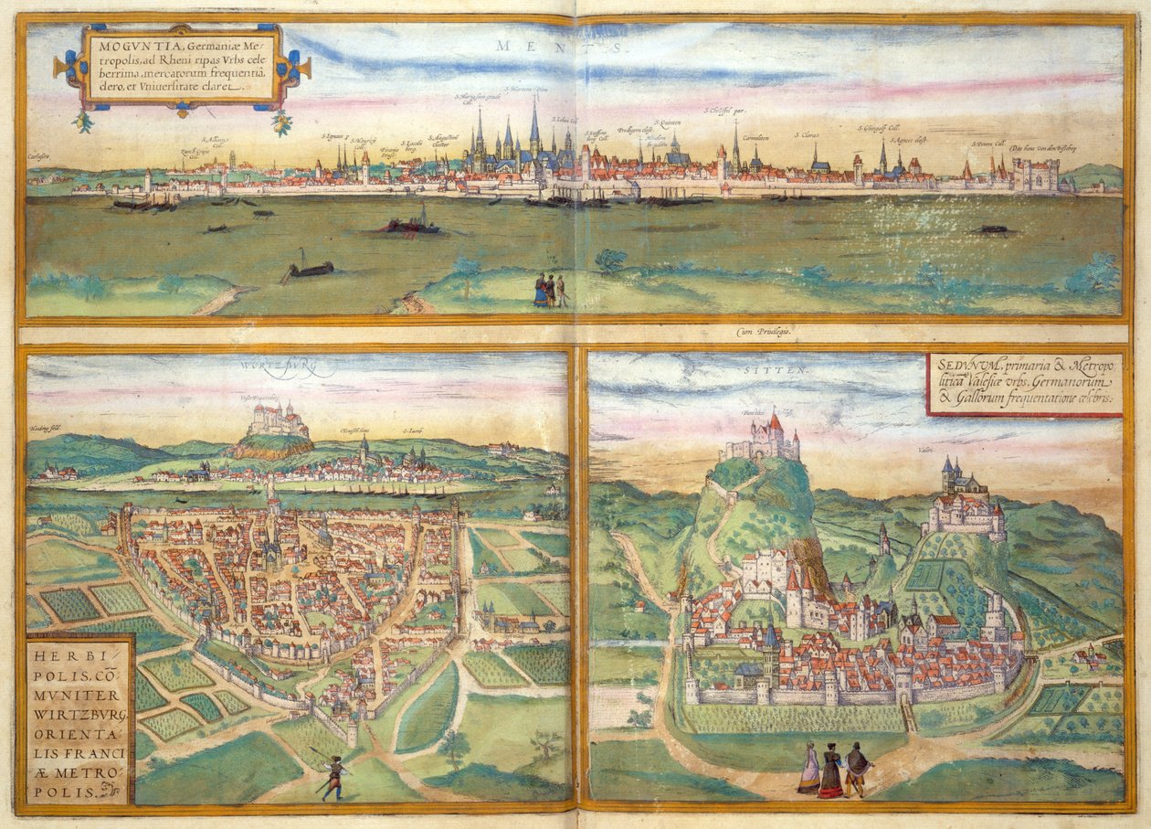 Metz, Wurtzburg und Sittensen, aus Civitates Orbis Terrarum von Georg Braun und Frans Hogenburg, ca. 1572 von Joris after Hoefnagel