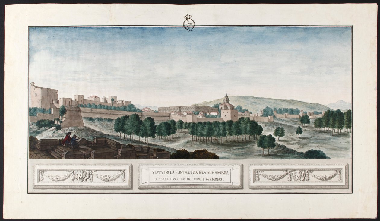Teilansicht der Alhambra vom Schloss der Türme Bermejas von José de Hermosilla
