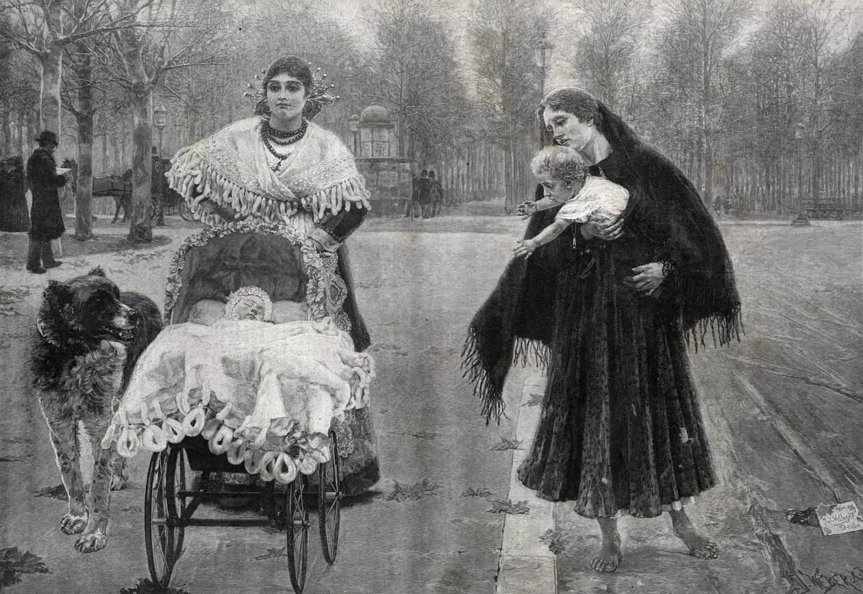 Im Tuileriengarten in Paris - Der Kontrast - Gravur nach dem Gemälde von Jose Villegas Cordero (1844-1921) von Jose (after) Villegas y Cordero