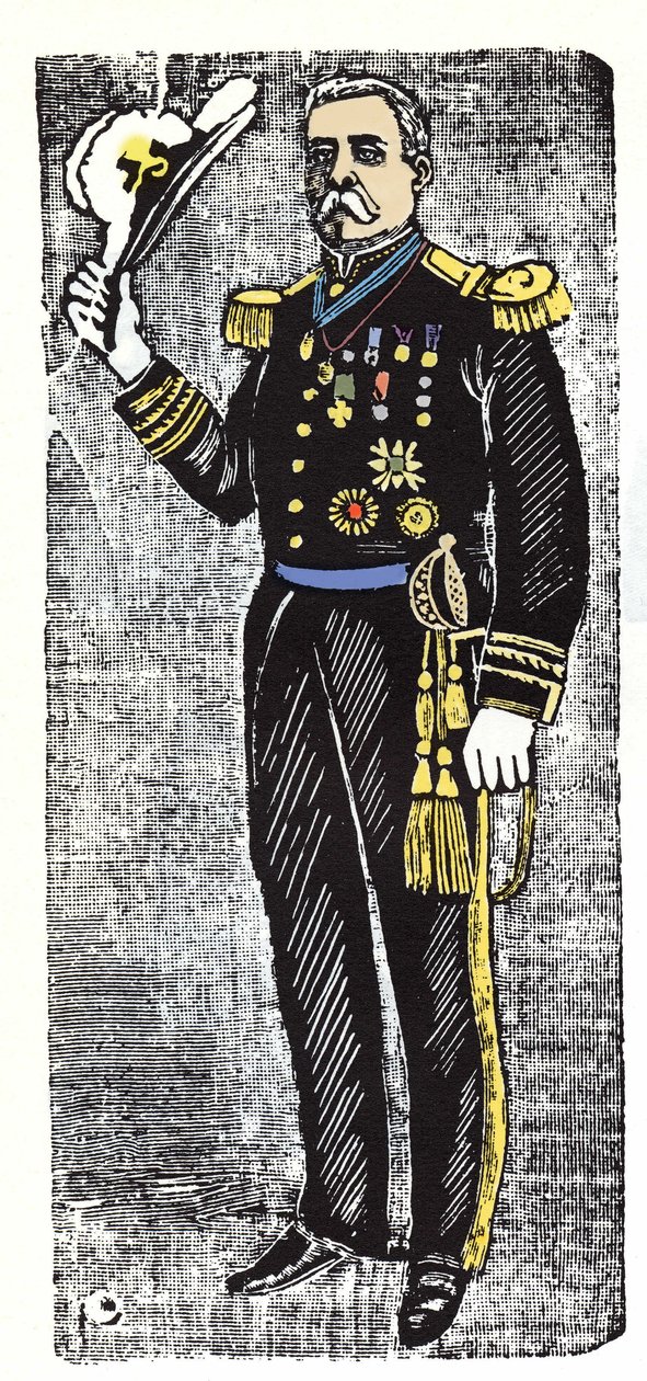 Die Mexikanische Revolution (1910-1920): Porfirio Diaz (1828-1915), Präsident der Republik Mexiko. Holzschnitt von Jose Guadalupe Posada (1852-1913) von José Guadalupe Posada