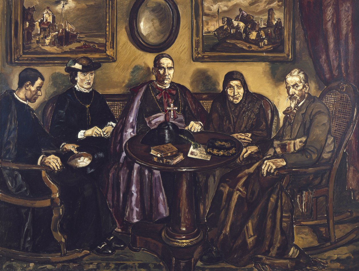 GUTIERREZ SOLANA, Jose (1886-1945). Der Besuch des Bischofs. 1926. (161 x 211 cm). Öl auf Leinwand. SPANIEN. MADRID (AUTONOME GEMEINSCHAFT). Madrid. Reina Sofia Kunstzentrum Nationalmuseum von Jose Gutierrez Solana