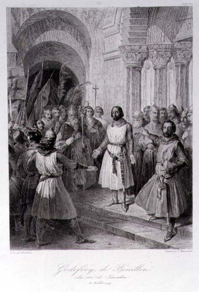 Gottfried von Bouillon (ca. 1060-1100) zum König von Jerusalem gewählt, graviert von Leopold Massard (1812-89) von Jose de (after) Madrazo y Garreta