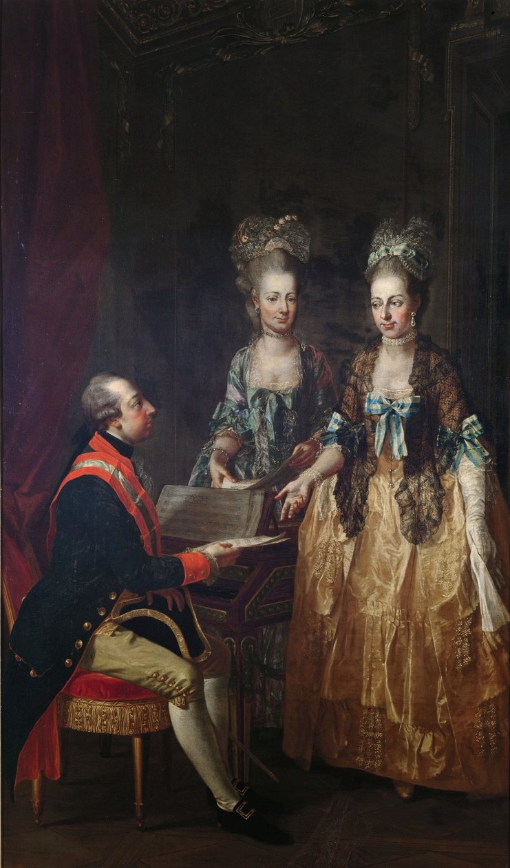 Porträt von Kaiser Joseph II. am Spinett mit seinen Schwestern Maria Elisabeth und Maria Anna von Josef Hauzinger